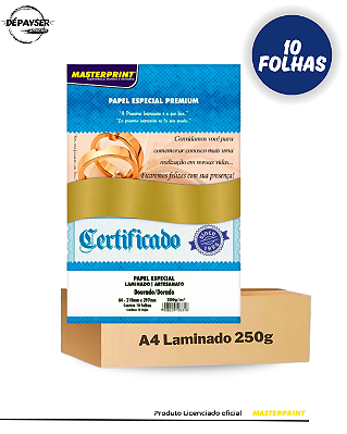 Papel Laminado Liso Dourado A4 250g - 10 Folhas Masterprint 1 Face Premium
