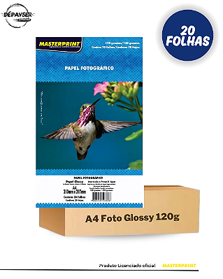 Papel Fotográfico Glossy Brilhante A4 120g – 20 Folhas Masterprint Premium