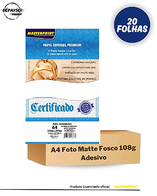 Papel Fotográfico Matte Adesivo A4 108g – 20 Folhas Masterprint Premium