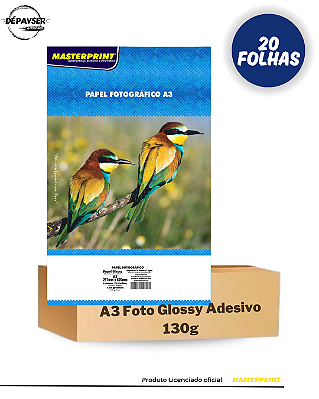 Papel Fotográfico Glossy Adesivo A3 130g - 20 Folhas Masterprint Premium