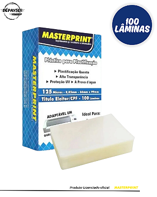 Plástico para Plastificação CPF/ Título 66x99x0,05 – 125 Micras (0,05mm) Masterprint | 100 Lâminas
