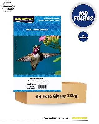 Papel Fotográfico Glossy A4 120g - 100 Folhas Masterprint Prova D'agua
