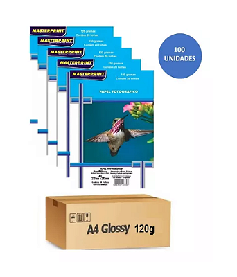 Papel Fotográfico Glossy A4 120g - 100 Folhas Masterprint Prova D'agua
