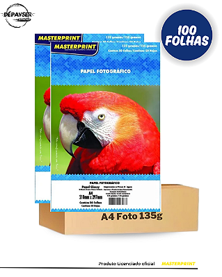 Papel Fotográfico Glossy Brilhante A4 135g 100 Folhas - Masterprint Premium