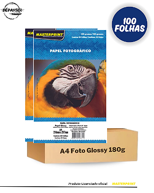 Papel Fotográfico Glossy Brilhante A4 180g – 100 Folhas Masterprint Premium