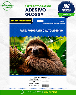 Papel Fotográfico 115g A4 Adesivo Glossy Brilhante 100 Folhas Masterprint Premium