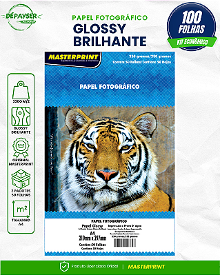 Papel Fotográfico Glossy Brilhante A4 230g - 100 Folhas Masterprint Premium