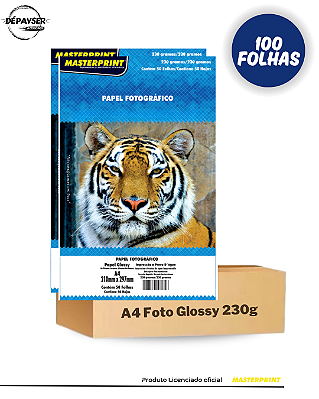 Papel Fotográfico Glossy Brilhante A4 230g - 100 Folhas Masterprint Premium