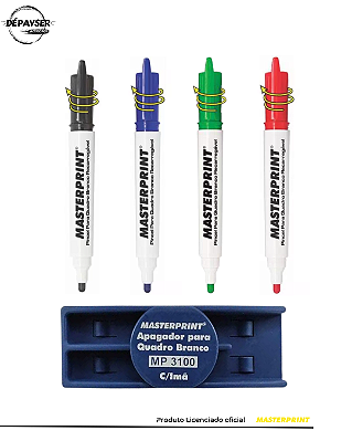 Kit Apagador para Quadro Branco com 4 Pincéis Recarregáveis