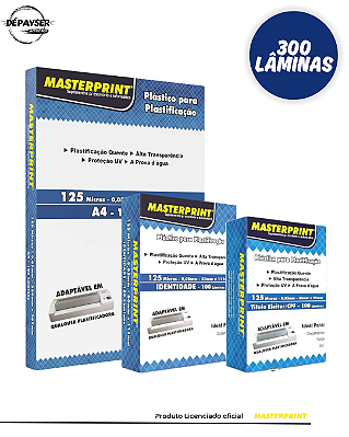 Kit Plastificação 300 Unidades A4, RG e CPF – 125 Micras (0,05mm) – Proteção e Acabamento Profissional
