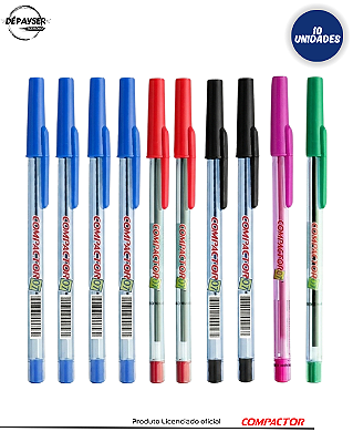 Kit 10 Canetas Esferográficas Compactor 0.7mm Ponta Fina Premium – Escrita Suave e Precisa