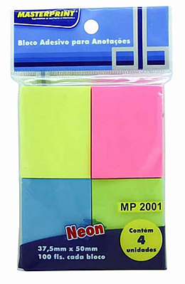 Bloco Adesivo Masterprint 37,5x50 C/4x100 Folhas Neon Mp2001