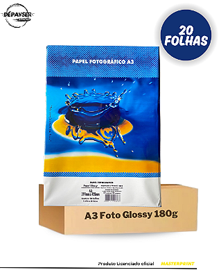 Papel Fotográfico Glossy A3 180g 20 Folhas Masterprint Premium