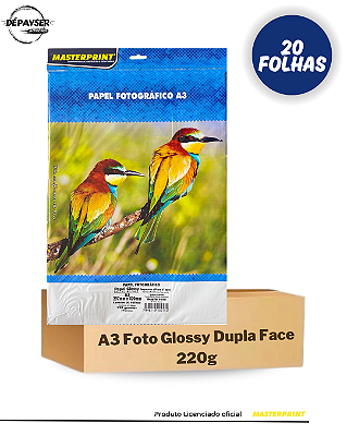 Papel Fotográfico Dupla Face Glossy A3 220g - 20 Folhas Masterprint Premium