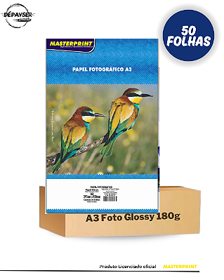 Papel Fotográfico Glossy A3 180g - 50 Folhas Masterprint Premium