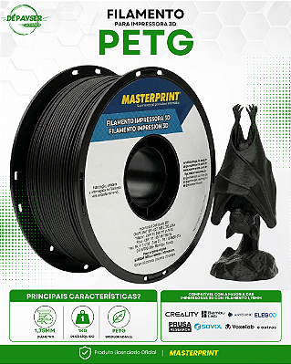 Filamento PETG Preto 1.75mm 1kg para Impressora 3D – Masterprint