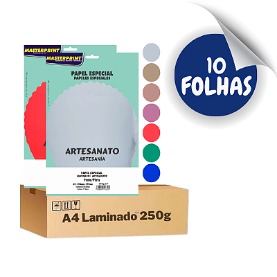 Papel Laminado Liso Colorido A4 250g - 10 Folhas Masterprint 1 Face Premium