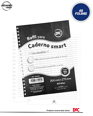 Refil Caderno Smart / universitário Branco Destacável - 48 folhas Dac