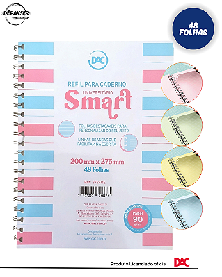 Refil Caderno Smart / universitário Colorido Destacável - 48 folhas Dac