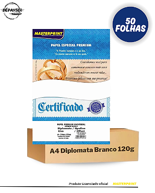 Papel Sulfite Opaline offset Diplomata A4 120g Branco – 50 Folhas MasterPrint Premium