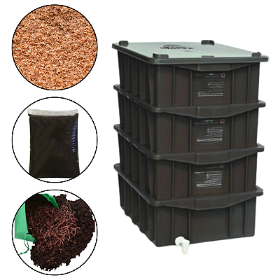 Composteira Doméstica 60 Litros com 4 Módulos – Preta, Ideal para Compostagem de Resíduos Orgânicos