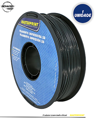 Filamento 3D ABS Preto 1.75mm – 1kg Masterprint Resistente ao Calor e Alta Rigidez