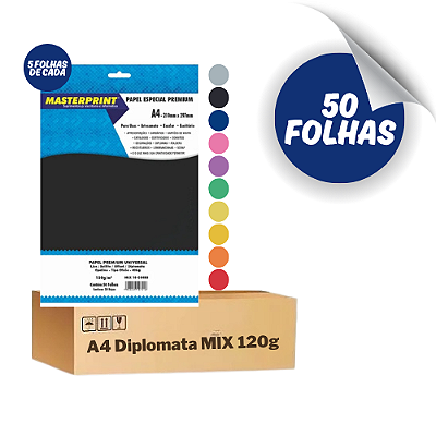 Papel Diplomata Opaline Colorplus 10 Cores A4 120g - 50 Folhas Masterprint