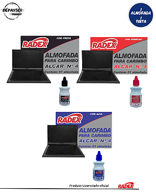 Almofada para Carimbo Carimbeira Grande Nº4 16,8x9,8cm Radex com Tinta + 01 Tinta 40ml Radex