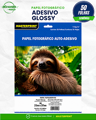 Papel Fotográfico Adesivo A4 115g 50 Folhas Alta Fixação - Masterprint Premium