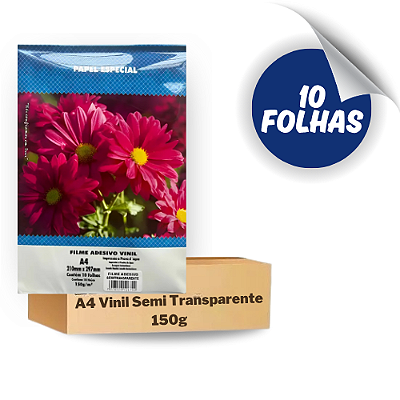 Papel Vinil Semi Transparente Brilhante A4 150g - 10 Folhas Masterprint