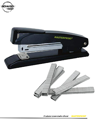 Grampeador de Papel Profissional Preto para Escritório – Até 20 Folhas + 100 Grampos de Brinde