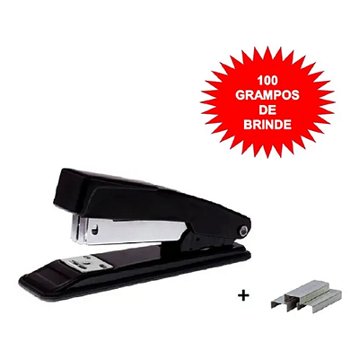 Grampeador de Papel Profissional Preto para Escritório – Até 20 Folhas + 100 Grampos de Brinde
