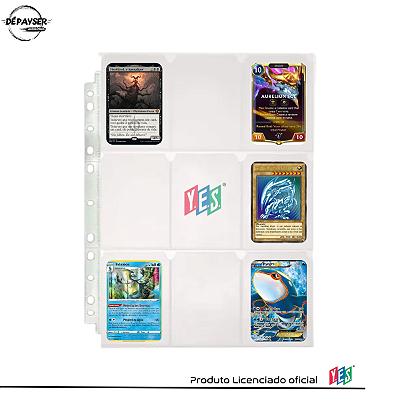 Kit 10 Folhas Plásticas 9 Bolsos YES! para Fichário – Cartas Pokémon, Magic e Colecionáveis