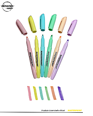 Kit 6 Marca Texto Masterprint Cores Pastel – Realce Suave para Estudo e Escritório