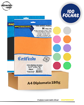 Papel Sulfite Color Plus Opaline offset Diplomata A4 180g – 100 Folhas Colorido Premium