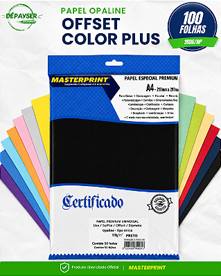Papel Offset 180g A4 Sulfite Color Plus Opaline Diplomata 100 Folhas Colorido Premium