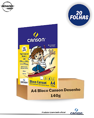 Bloco Papel Desenho Escolar Branco A4 140g - 20 Folhas Canson