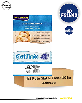 Papel Fotográfico Matte Adesivo A4 108g – 60 Folhas Masterprint Premium