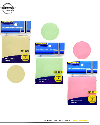 Kit 3 Blocos Post-IT Adesivos 75x75mm Masterprint – 100 Folhas Cada para Anotações