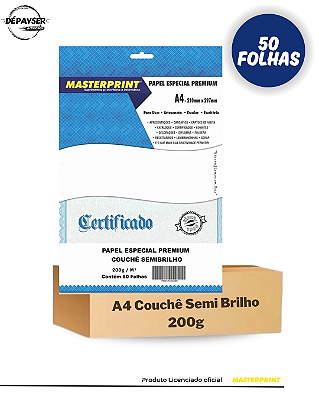 Papel Couchê Semi Brilho Branco A4 200g - 50 Folhas Masterprint