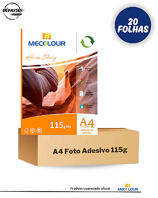 Papel Fotografico Glossy Adesivo A4 115g - 20 Folhas Mecolour