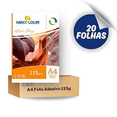 Papel Fotografico Glossy Adesivo A4 115g - 20 Folhas Mecolour