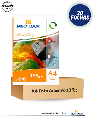 Papel Fotografico Glossy Adesivo A4 135g - 20 Folhas Mecolour À Prova D´água