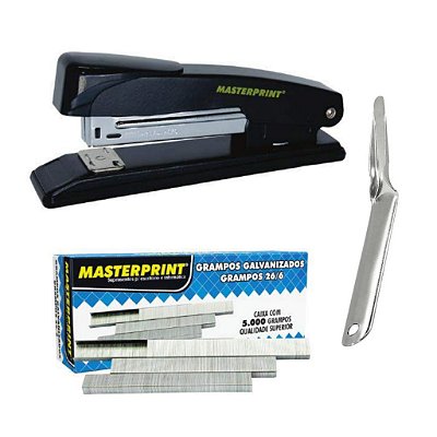Kit Grampeador Masterprint com 5.000 Grampos 26/6 e Extrator Espátula para Escritório