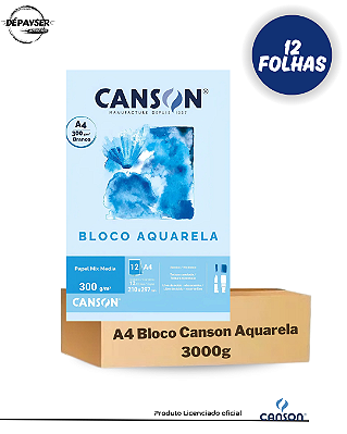 Bloco Canson Técnica Aquarela A4 300g – 12 Folhas Canson