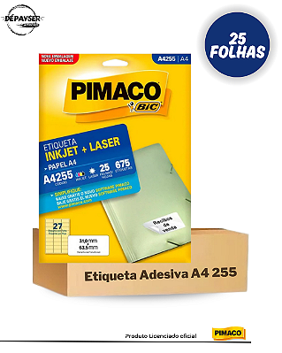 25 Folhas Etiqueta Pimaco A4255 27 etiquetas por folha 31,0x63,5mm Laser & Inkjet Branco