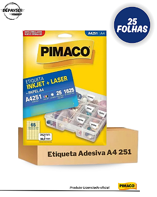 25 Folhas Etiquetas Pimaco A4 - A4251 65 etiquetas por folha 38,1x21,2mm Cor Branco