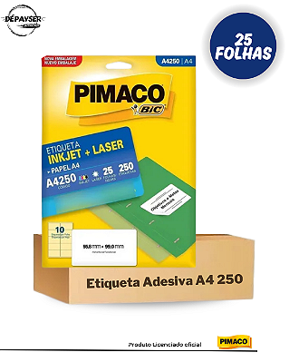 25 Folhas Etiquetas Pimaco A4 - A4250 10 Etiquetas por Folha 99x55,8mm Cor Branco