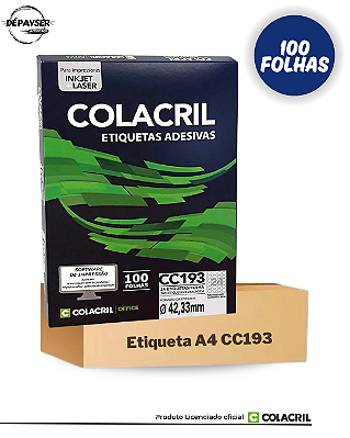 Etiqueta Adesiva Redonda Círculo Cc193 42,33mm Colacril 100 Folhas 24 Etiquetas por Folha 2400 Etiquetas p/ Jato de tinta ou Laser