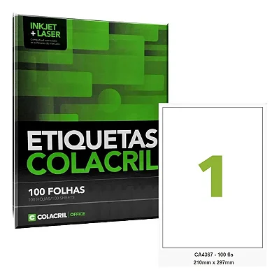 Etiqueta Impressora A4 210 X 297mm 100 Fls Ca4367 Colacril Cor Branco